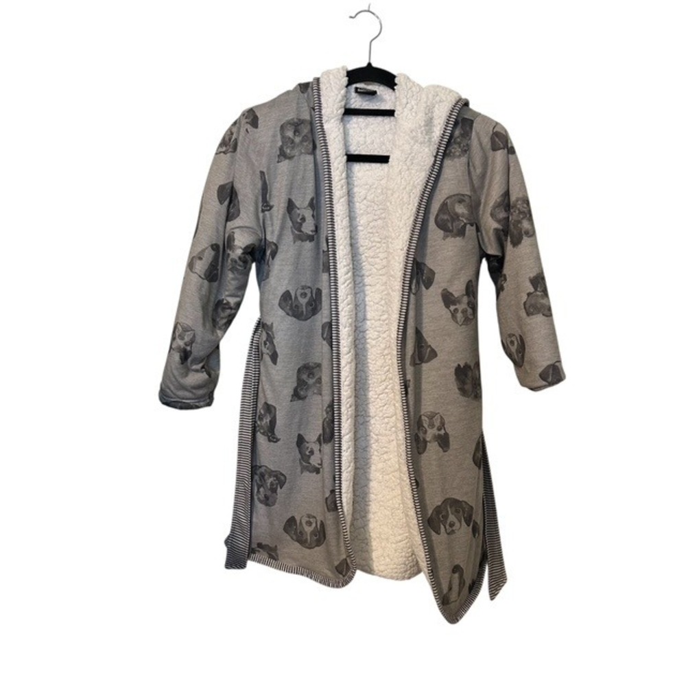 Woodrow & Friends Kids Dog‎ Print Hooded Sherpa Lined Robe Size M 10/12